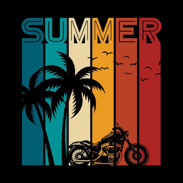 Vector zomer tshirt design vintage retro tshirt design breach fietsen retro vector illustratie