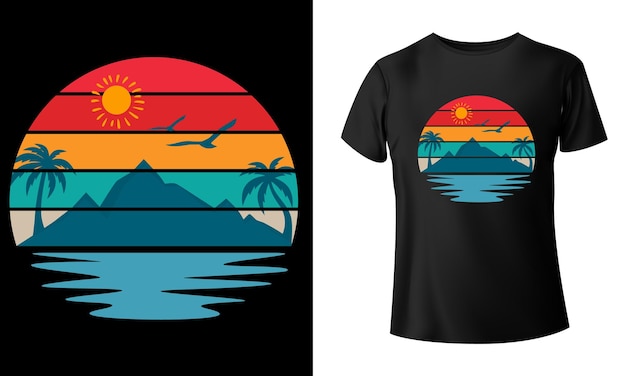 Vector zomer tshirt ontwerp zomer vintage tshirt ontwerp zomer strand tshirt sjabloon