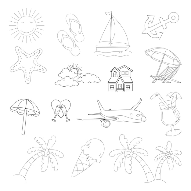 Zomer vector doodle stijlenset