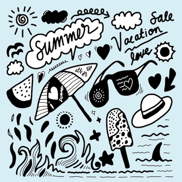 Vector zomer vector pictogram in schattig cartoon doodle stijl