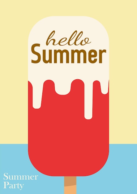 Zomer vector poster Abstracte achtergrond van helder getextureerd zandstrand fruitijs en zee golvend ornament Typografische zomerfeest flyer uitnodiging banner