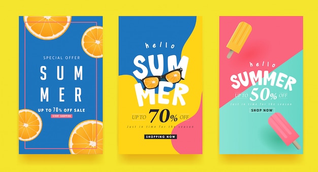Zomer verkoop achtergrond lay-out banners. Bon korting.