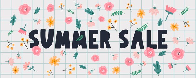 Zomer verkoop banner met bloemen brief vector