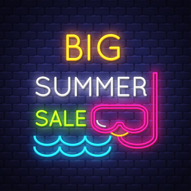 Zomer verkoop banner. Neon bord.