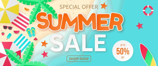 Zomer verkoop banner papier gesneden vector