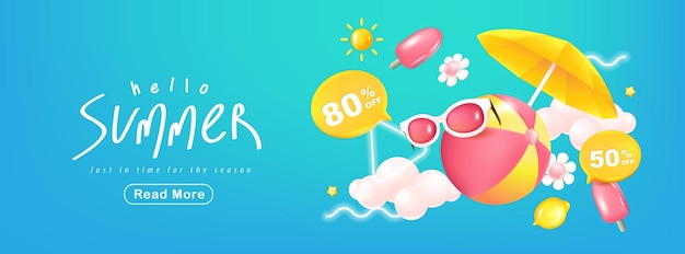 Zomer verkoop banner poster achtergrond met strand vibes versieren