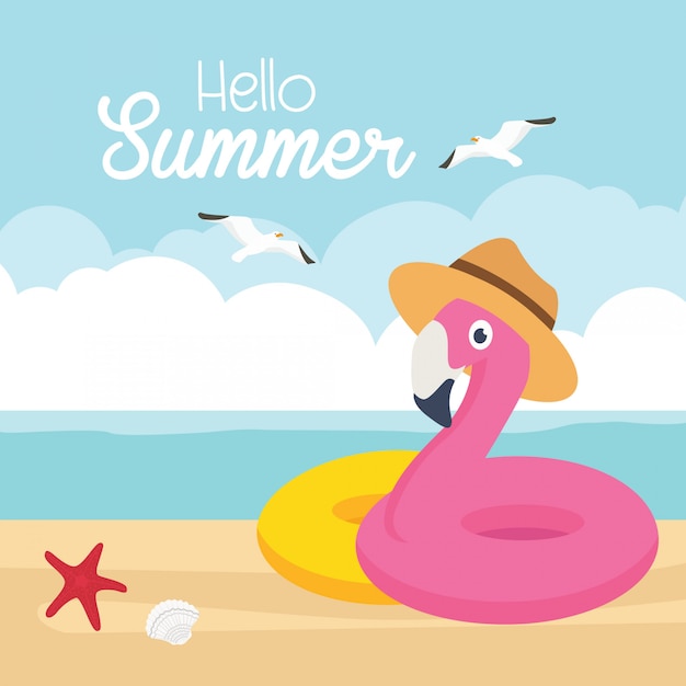 Zomer verkoop banner vectorillustratie. flamingo op het strand