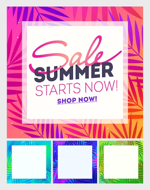 Zomer verkoop banner. zomeruitverkoop met palmblad, banner voor sociale media.