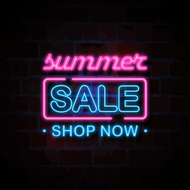 Zomer verkoop neon stijl teken illustratie