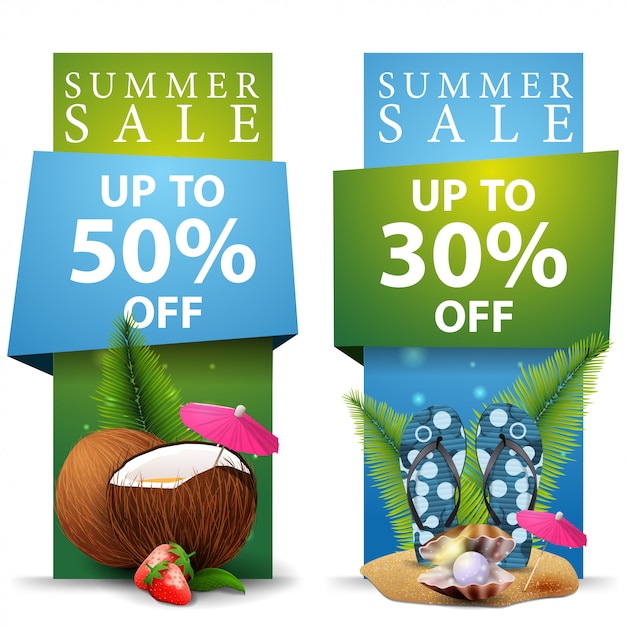 Zomer verkoop, twee korting verticale banners sjabloon