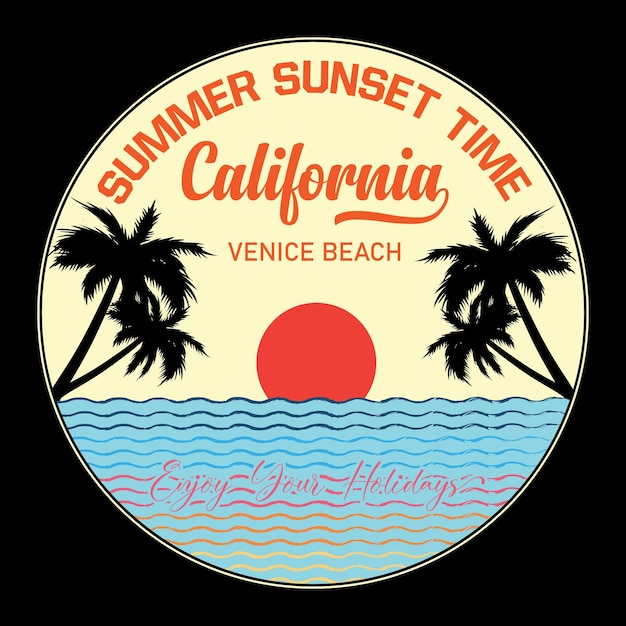 Zomer zonsondergang tijd California Venice Beach Geniet van uw vakantie Tshirt ontwerp vectorillustratie