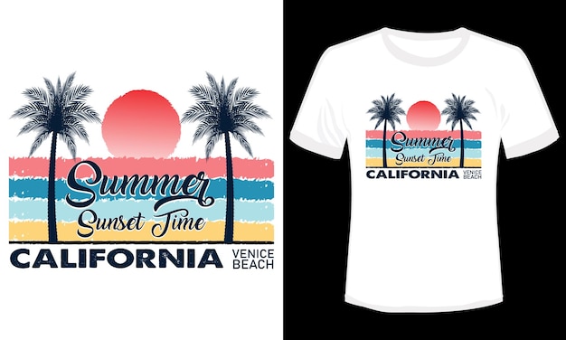 Zomer zonsondergang tijd Californië Venice Beach T-shirt Design Vector Illutration