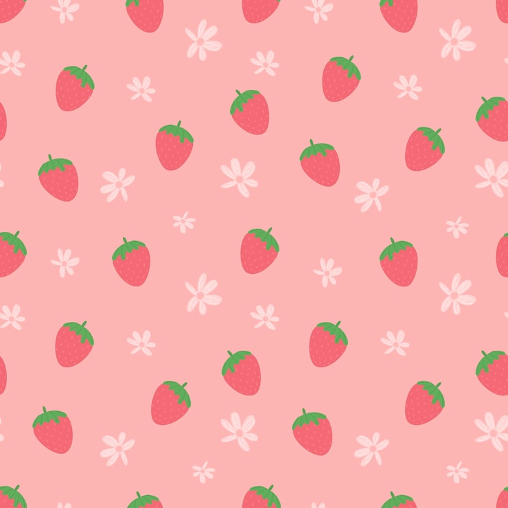 Zomeraardbei naadloos patroon Leuke eenvoudige verse aardbeiachtergrond met bloemen Leuke vectordruk die in beeldverhaalstijl voor textielverpakking wordt getrokken