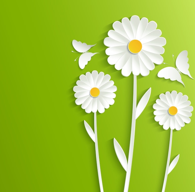 Zomerbloemen met vlinders op een heldergroene achtergrond