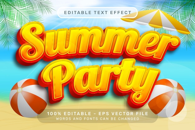 Zomerfeest 3D tekst effect en bewerkbaar tekst effect met een strand achtergrond