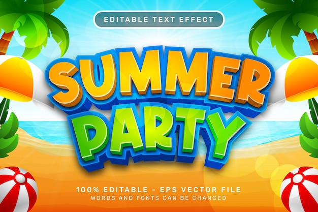 zomerfeest 3d teksteffect en bewerkbaar teksteffect met een strandachtergrond