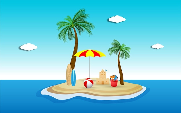 Zomerfeest met strand- en zandillustratie