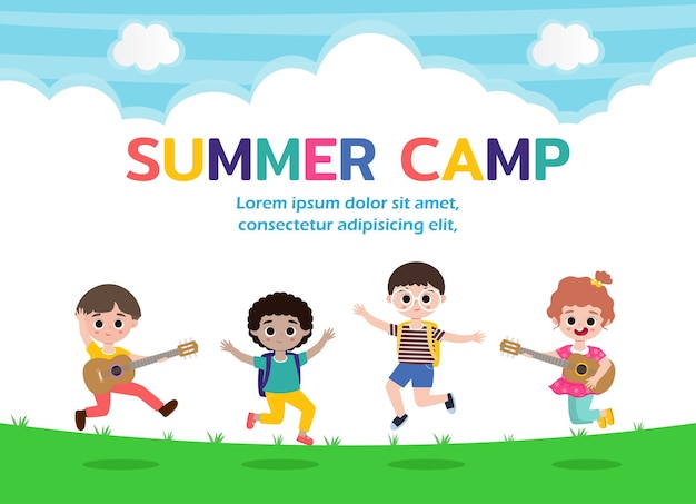 zomerkamp kinderen onderwijs concept sjabloon voor reclamebrochure activiteiten op camping poster