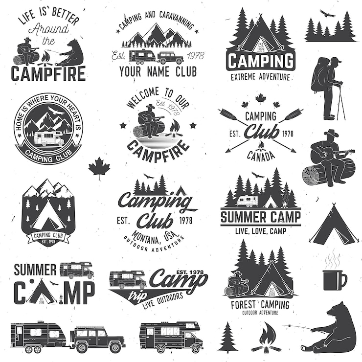 Vector zomerkamp vectorillustratie concept voor shirt of logo afdruk stempel of t-shirt
