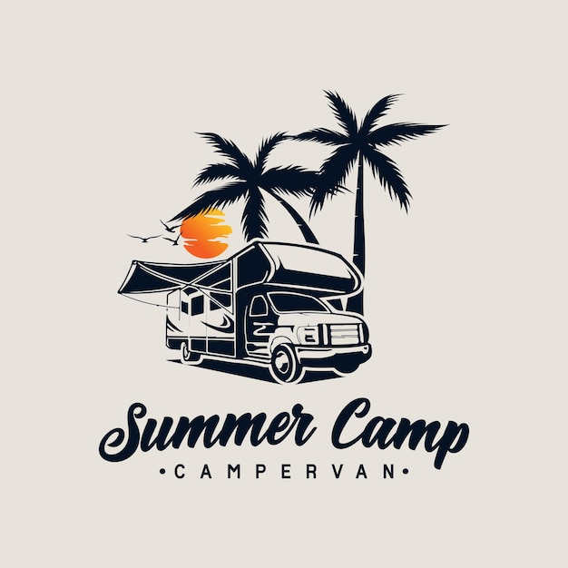 Zomerkampauto met camper-logo-stijl