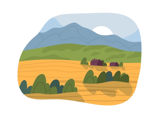 Zomerlandschap prachtig agrarisch panorama met boerderij tarwevelden heuvels en dorpshuizen