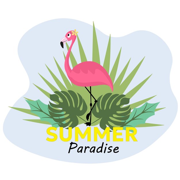 Zomerparadijs schattig roze flamingo zomer achtergrond strand print ontwerp voor t-shirt palmboom