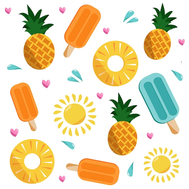 Vector zomerpatroon met ananas en fruitijs