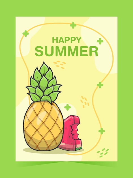 Vector zomerposter met ananas en watermeloen