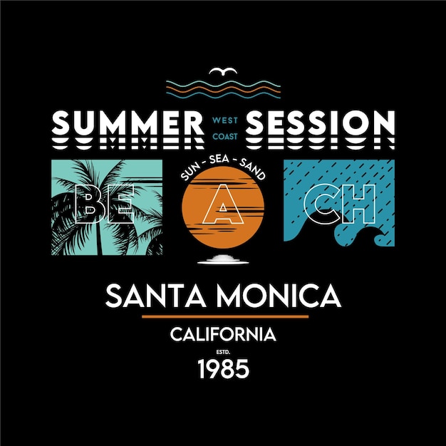 Zomersessie santa monica californië grafische vectorafdruk