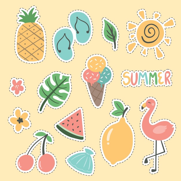 Zomerstickers met snijlijn clipart