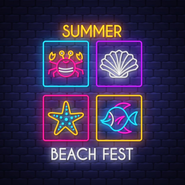 Zomerstrand fest neon belettering