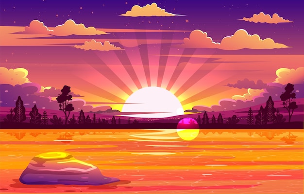 Zomerstrandlandschap achtergrond met zonsondergang