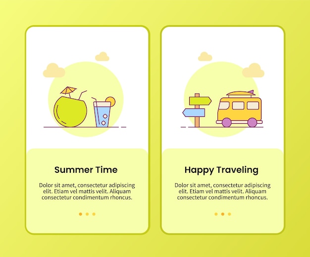 Zomertijd gelukkig reizende campagne voor het onboarden van applicatiesjabloon voor mobiele apps