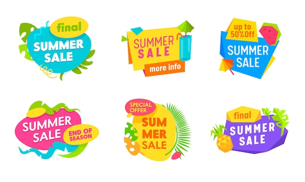 Zomeruitverkoop Banners Set met abstracte elementen, palmbladeren en typografie