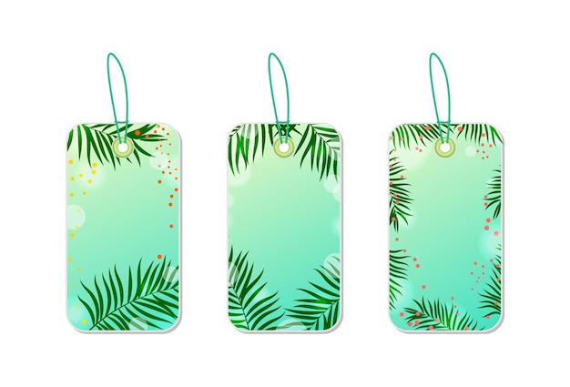 Zomeruitverkoop tags met palmbladeren set