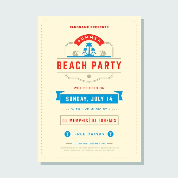 Zomervakantie beach party flyer typografie nachtclub evenement