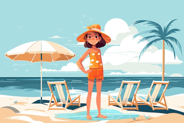 Zomervakantie Met Cartoon Kids Strand Vectorillustratie