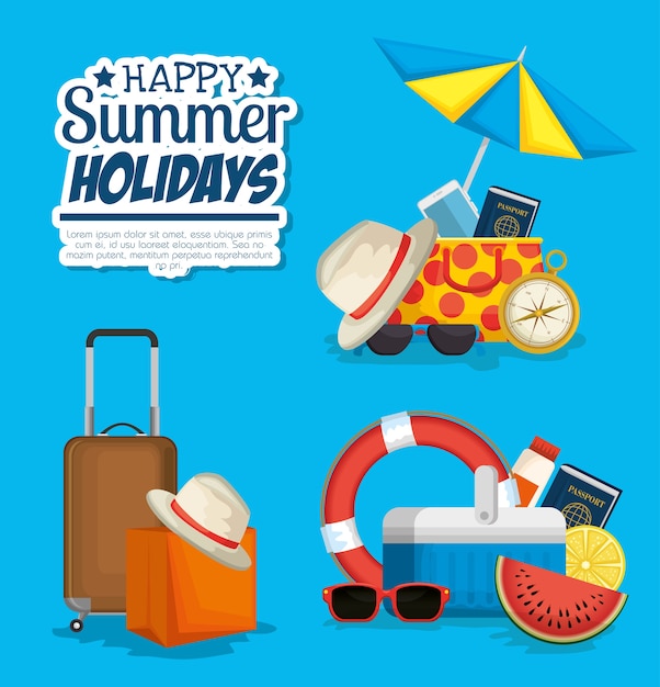 Zomervakantie set iconen vectorillustratieontwerp