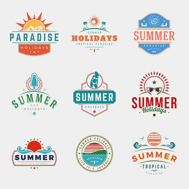 Zomervakantie typografie etiketten of badges vector ontwerp