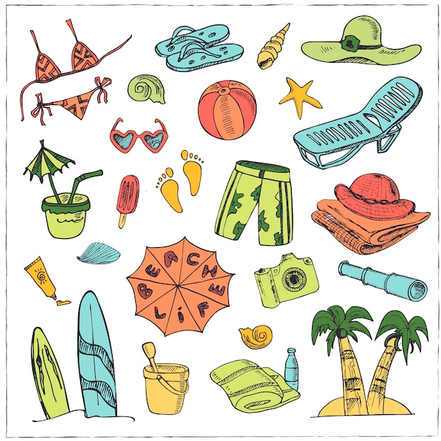 Zomervakantie vakantie doodle set