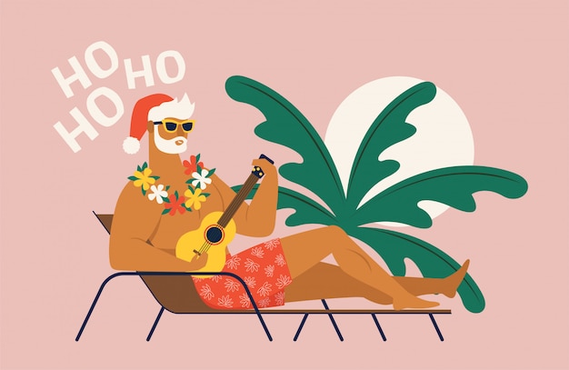 Vector zomervakantie vakantie met de kerstman. platte vectorillustratie