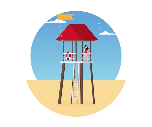 Vector zomervakantie vector illustrationflat design strand met auto en surfen