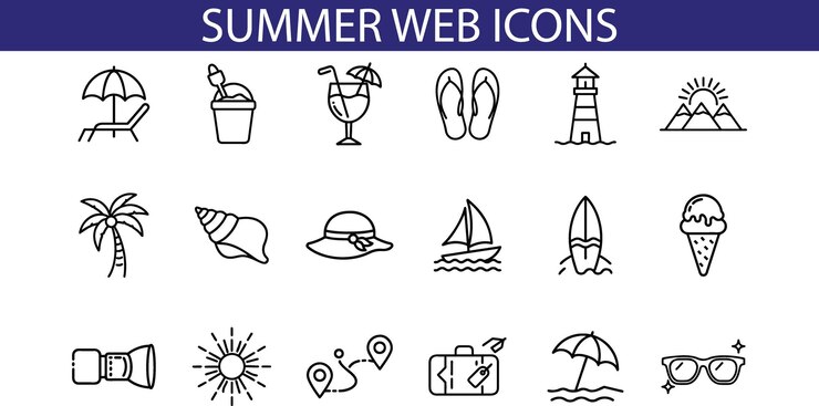 Vector zomervakantie web iconen strand reizen zon
