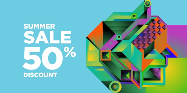 Zomerverkoop 50% korting kleurrijke abstracte geometrische banner