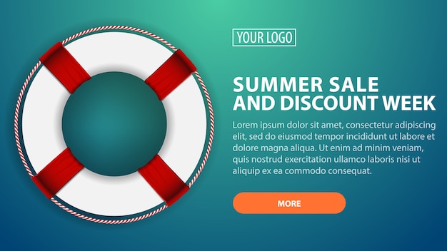 Vector zomerverkoop en kortingsweek, horizontale kortingsbanner voor uw website met boei