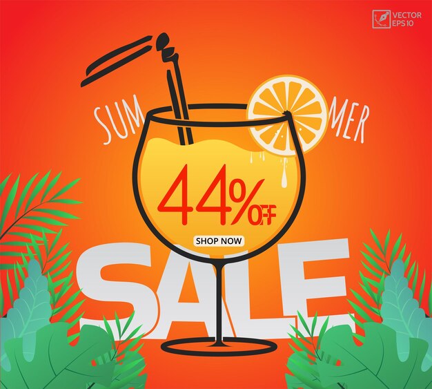 Vector zomerverkoop met 44% korting in de winkel.