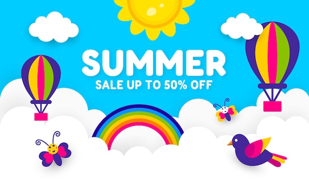 Zomerverkoop Tot 50 korting met luchtballonnen en regenboog