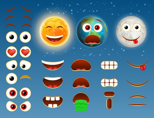 Zon aarde maan emoji vector design collectie