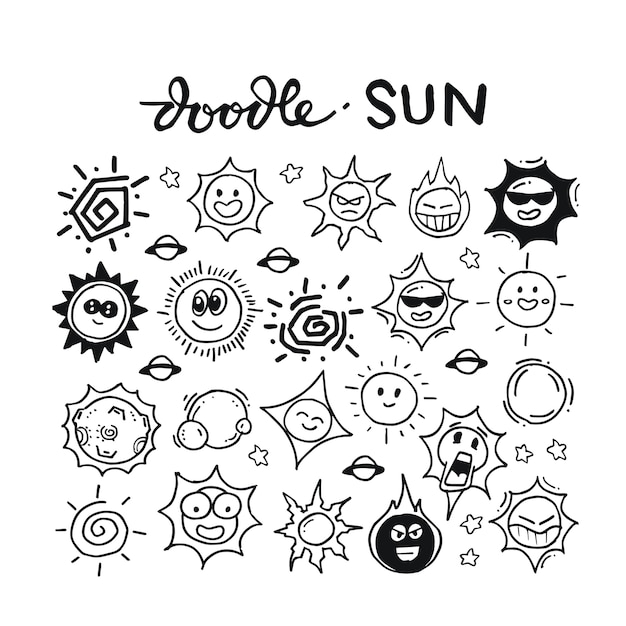 Zon doodle hand getrokken set