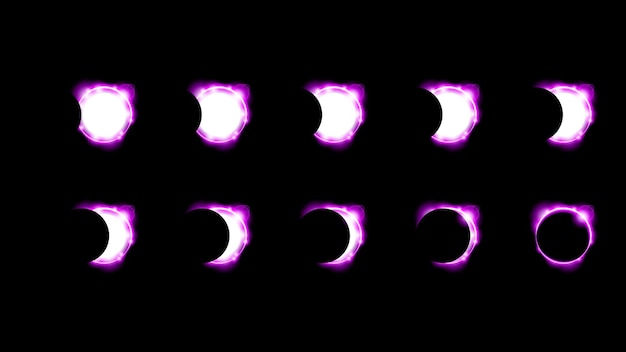 Zon Eclipse Paars Vuur Donkere Achtergrond Vector Maan Ontwerpstijl Ruimte Wetenschap Gloed Licht